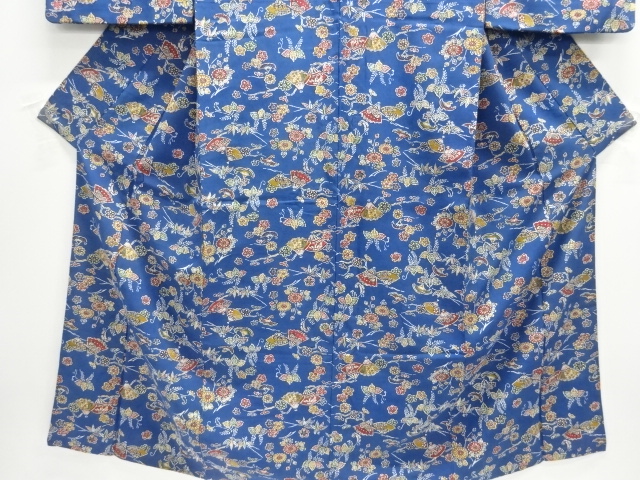  扇に草花模様小紋着物